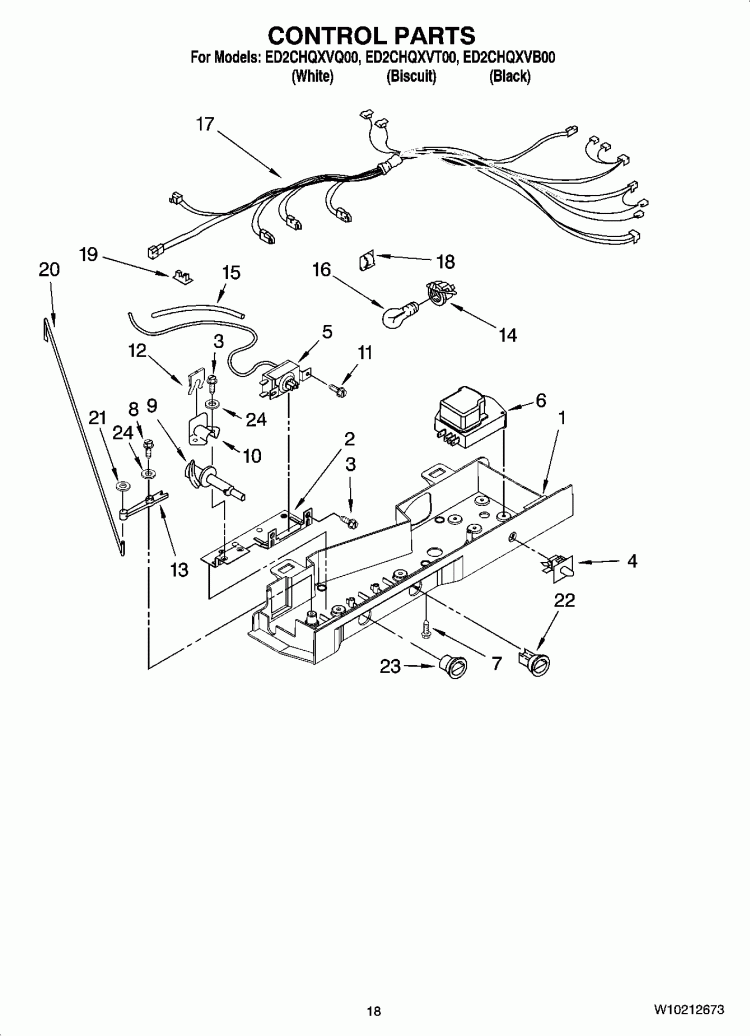 CONTROL PARTS Diagram and Parts List for ED2CHQXVQ00  Whirlpool Refrigerator