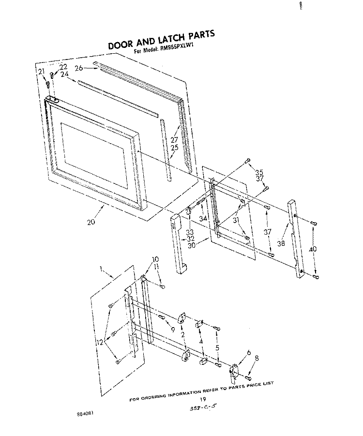 DOOR AND LATCH Diagram and Parts List for RM955PXLW1  Whirlpool Microwave Oven Combo