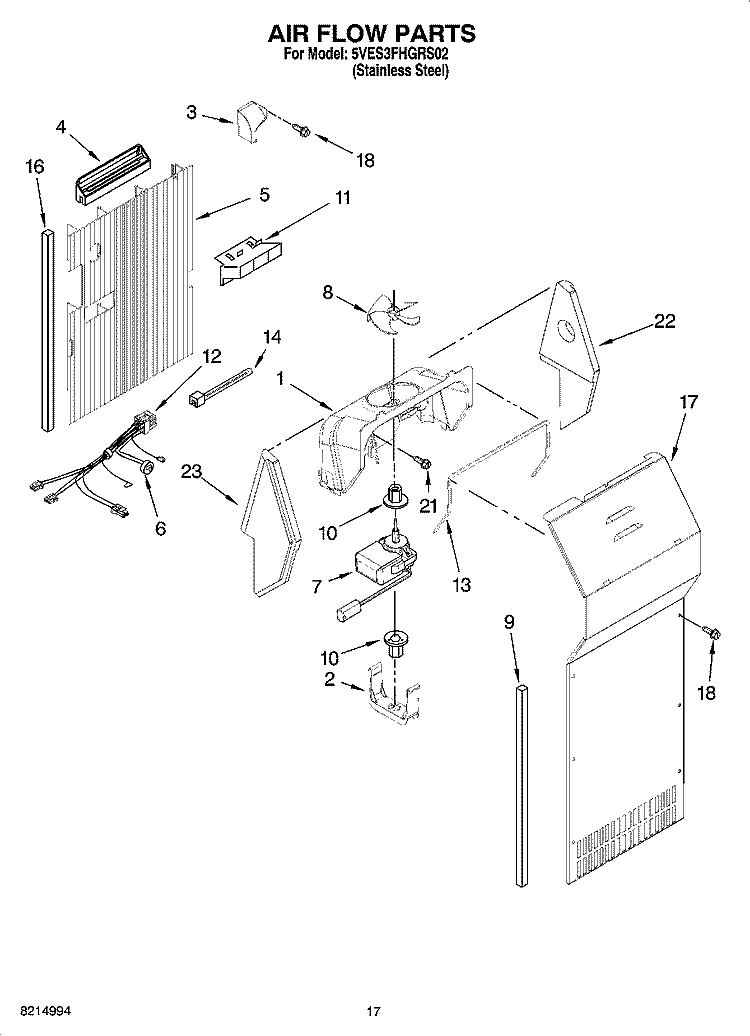 AIR FLOW PARTS Diagram and Parts List for 5VES3FHGRS02  Whirlpool Refrigerator