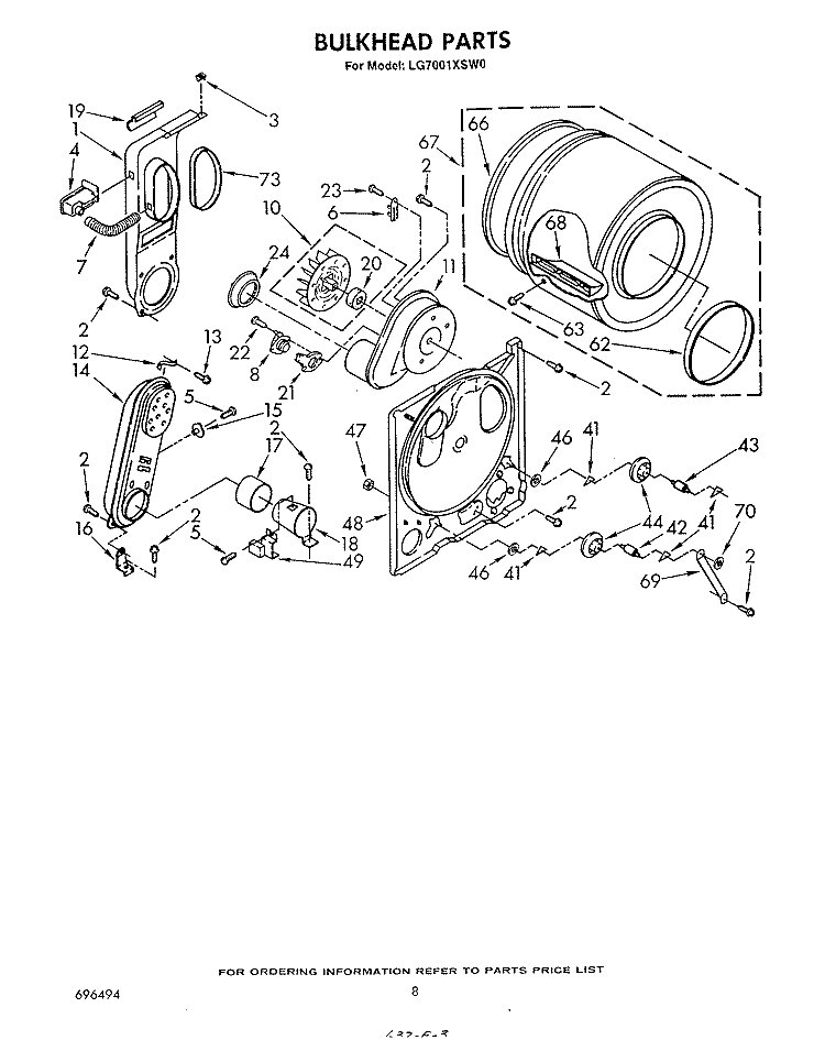 BULKHEAD Diagram and Parts List for LG7001XSW0  Whirlpool Dryer