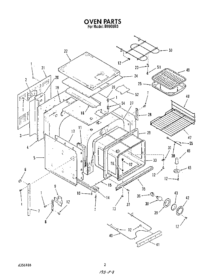 OVEN Diagram and Parts List for B9908B3  Roper Wall Oven