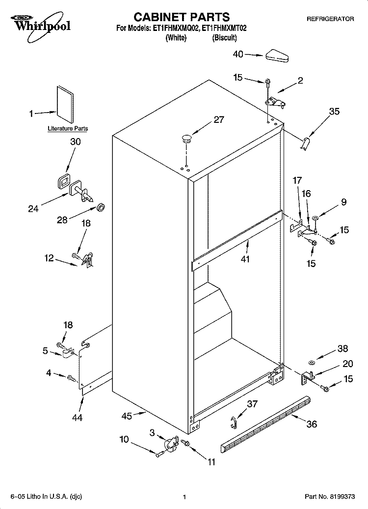 CABINET PARTS Diagram and Parts List for ET1FHMXMT02  Whirlpool Refrigerator