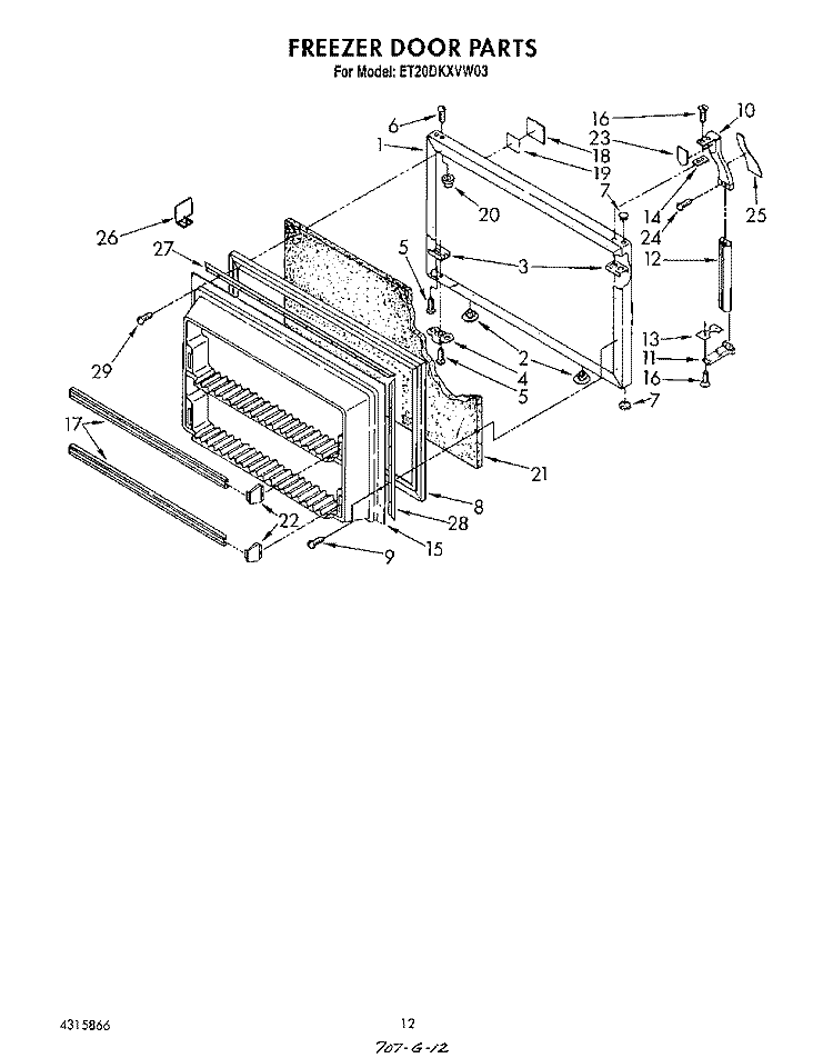 FREEZER DOOR Diagram and Parts List for ET20DKXVW03  Whirlpool Refrigerator
