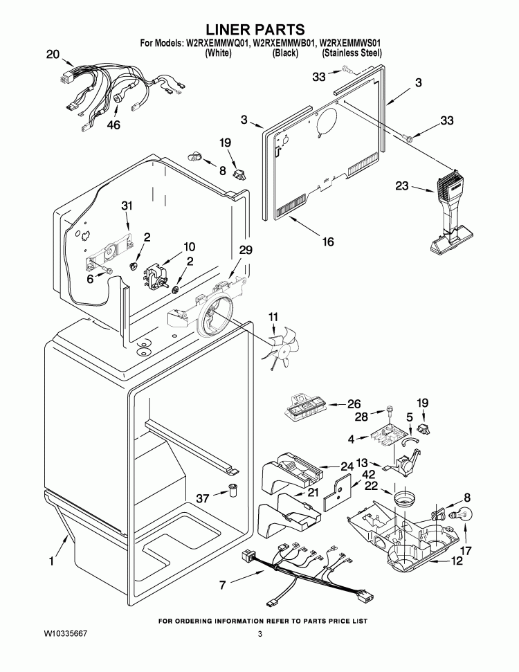 LINER PARTS Diagram and Parts List for W2RXEMMWS01  Whirlpool Refrigerator