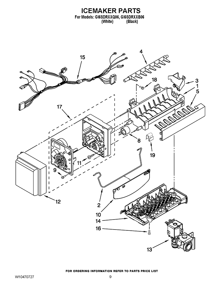 ICEMAKER PARTS Diagram and Parts List for GI6SDRXXB06  Whirlpool Refrigerator