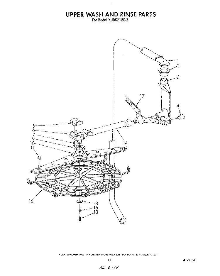 UPPER WASH AND RINSE Diagram and Parts List for KUDS21MS2  KitchenAid Dishwasher
