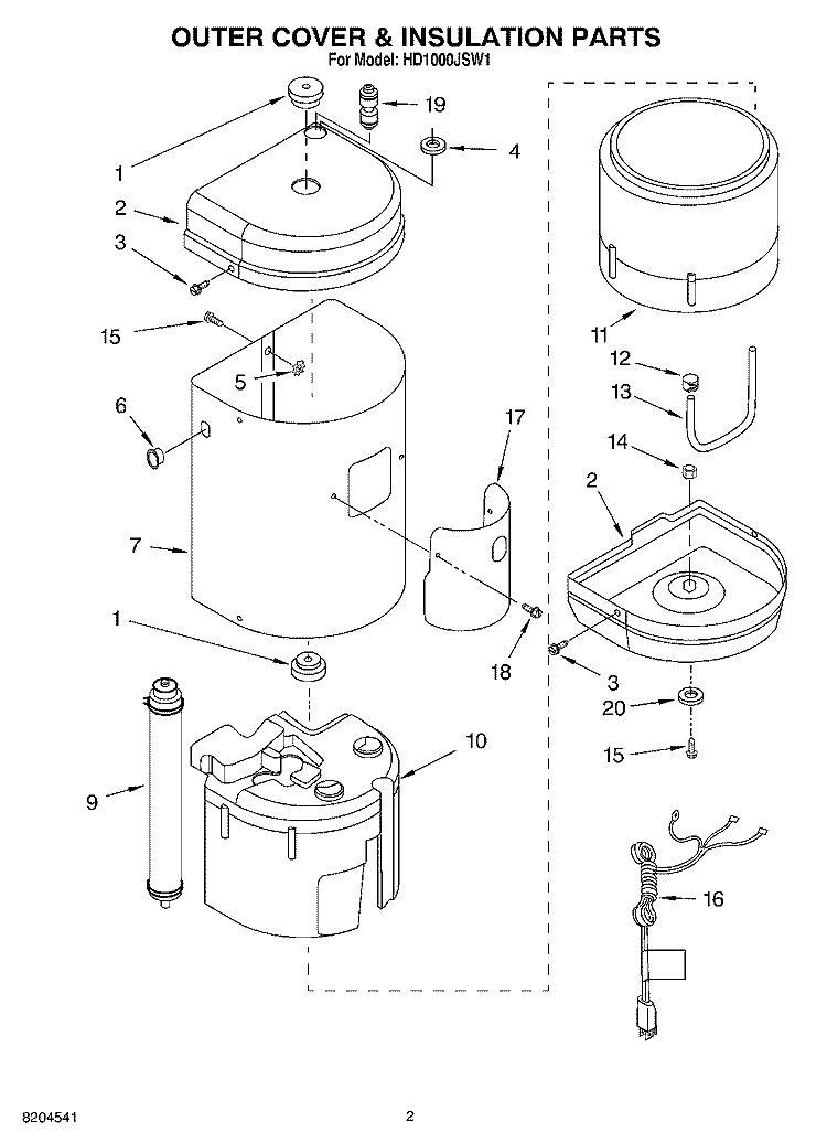 OUTER COVER & INSULATION PARTS Diagram and Parts List for HD1000JSW1  Whirlpool Miscellaneous