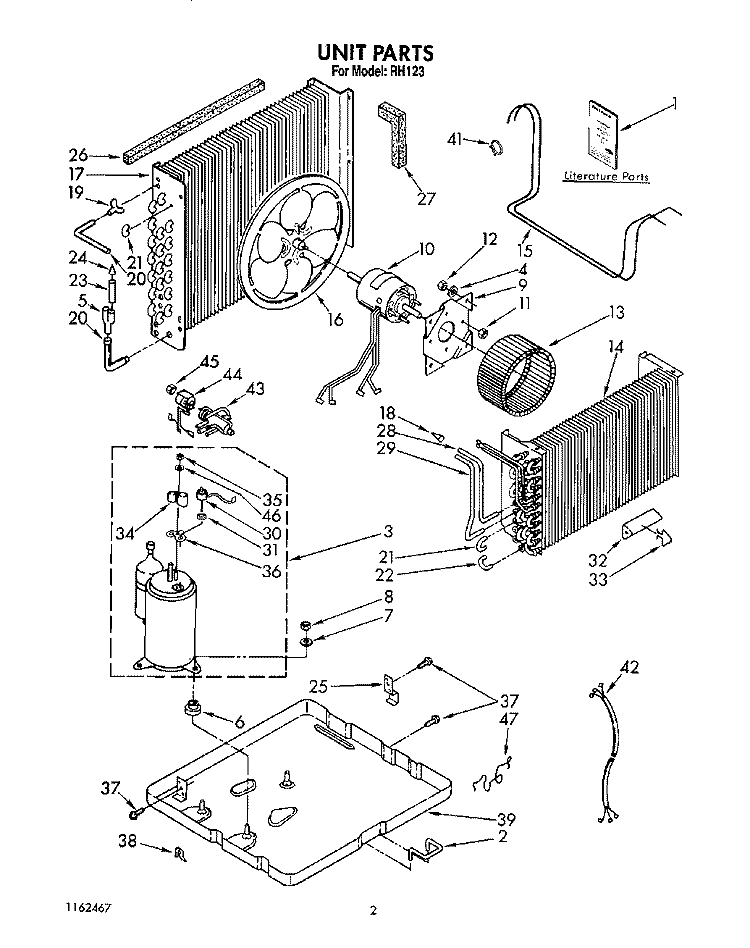 UNIT, LIT/OPTIONAL Diagram and Parts List for BFRH123  Whirlpool Air Conditioner