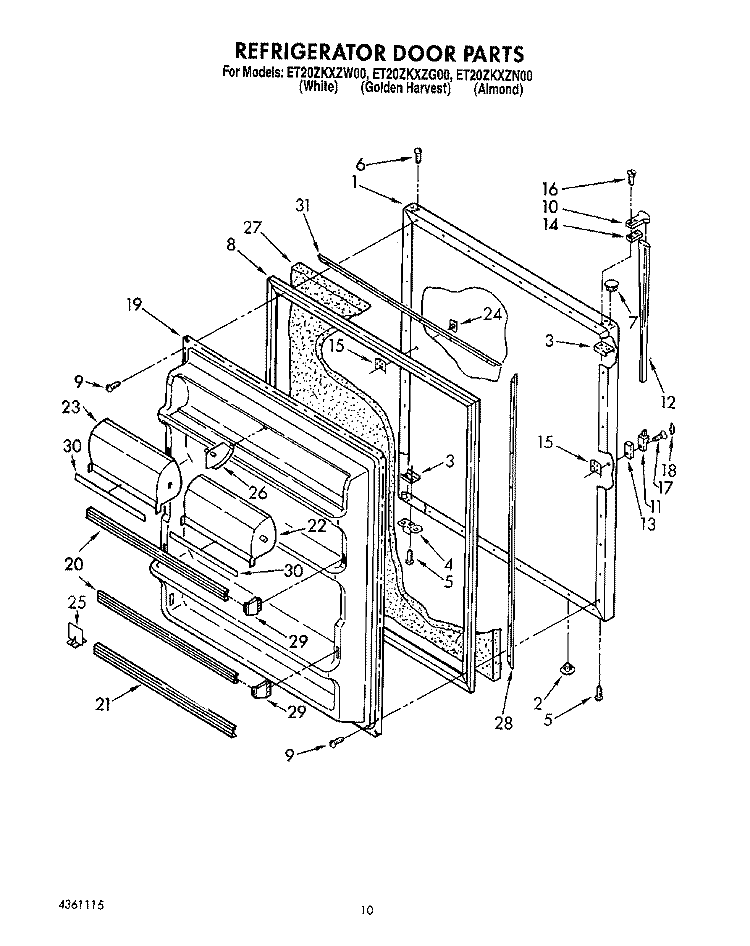 REFRIGERATOR DOOR, LIT/OPTIONAL Diagram and Parts List for ET20ZKXZW00  Whirlpool Refrigerator