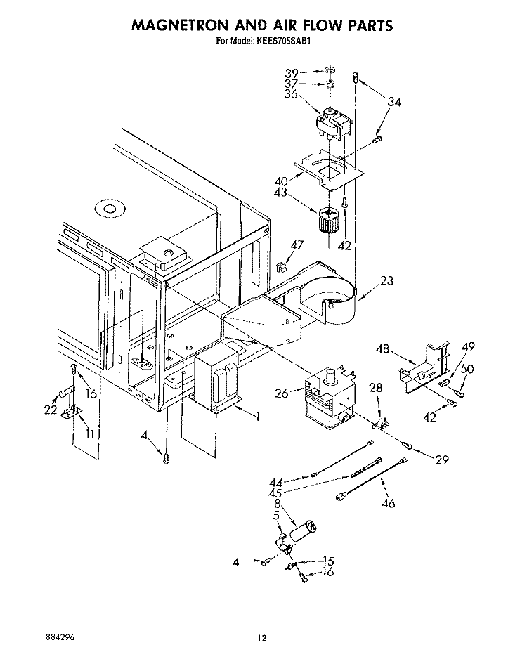 MAGNETRON AND AIR FLOW Diagram and Parts List for KEES705SAB1  KitchenAid Microwave Oven Combo
