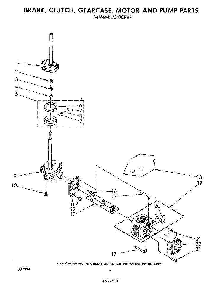 BRAKE, CLUTCH, GEARCASE, MOTOR AND PUMP Diagram and Parts List for LA3400XPW4  Whirlpool Washer