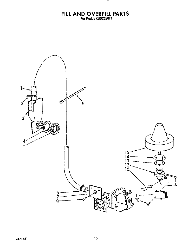 FILL AND OVERFILL Diagram and Parts List for KUDC220T1  KitchenAid Dishwasher