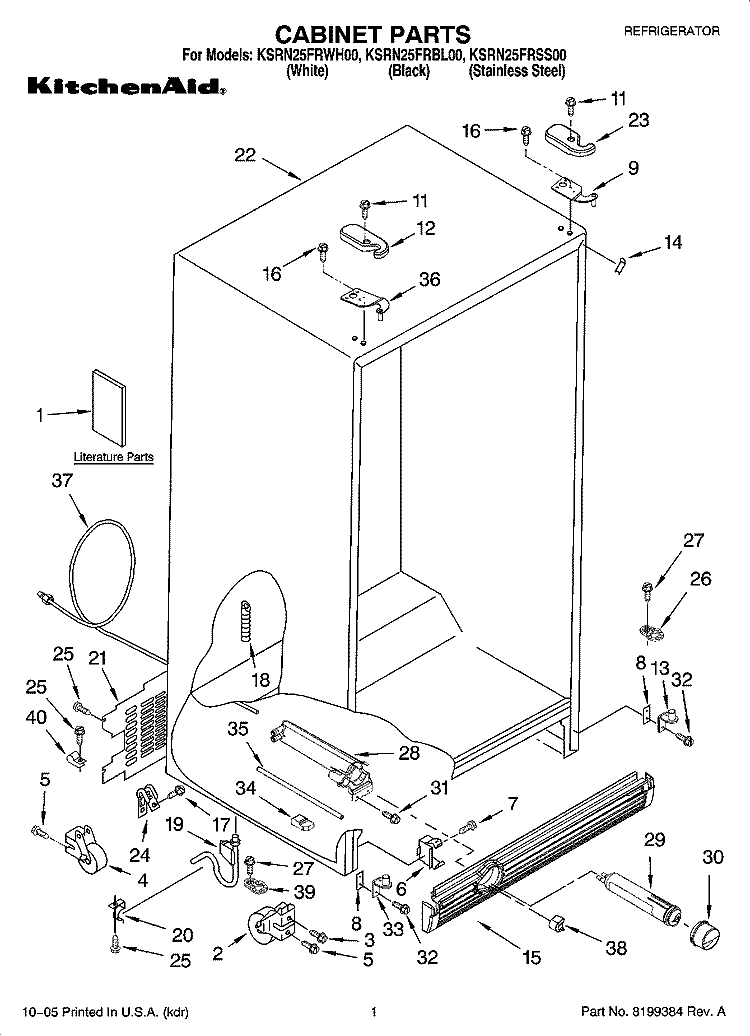 CABINET PARTS Diagram and Parts List for KSRN25FRBL00  KitchenAid Refrigerator