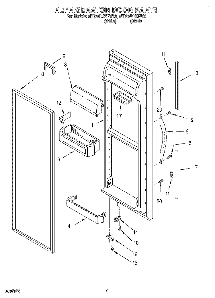 REFRIGERATOR DOOR Diagram and Parts List for 6ED25DQXFB00  Whirlpool Refrigerator