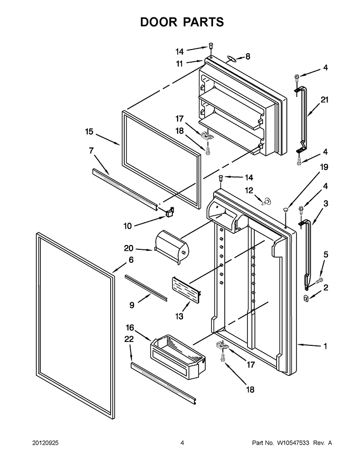 DOOR PARTS Diagram and Parts List for WRT1L1TZYS01  Whirlpool Refrigerator
