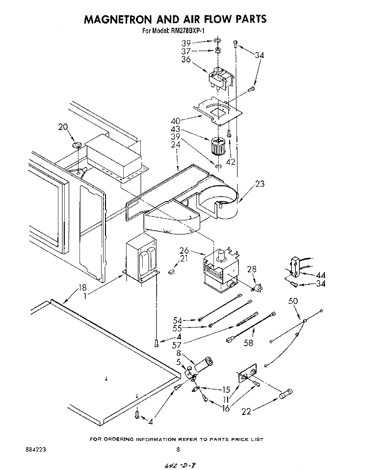 MAGNETRON AND AIR FLOW Diagram and Parts List for RM278BXP1  Whirlpool Microwave Oven Combo