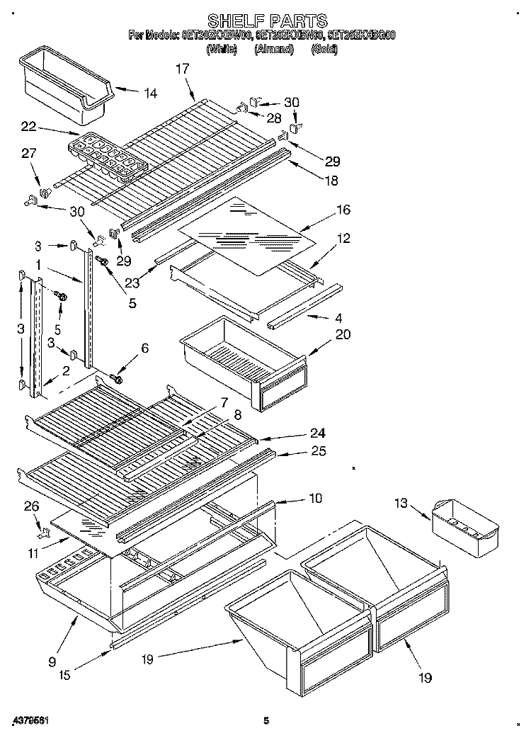 SHELF Diagram and Parts List for 8ET20ZKXBG00  Whirlpool Refrigerator