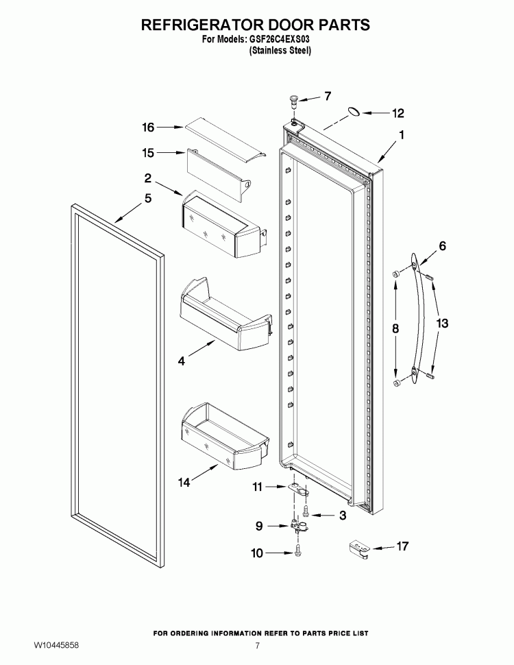 REFRIGERATOR DOOR PARTS Diagram and Parts List for GSF26C4EXS03  Whirlpool Refrigerator