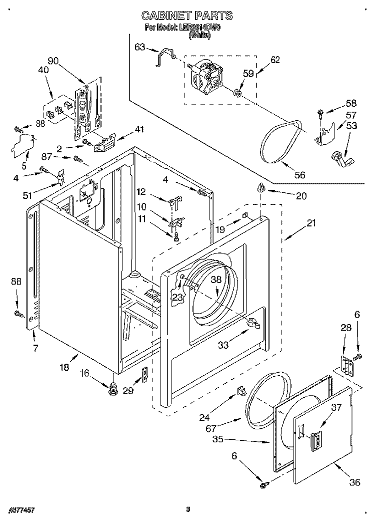 SECTION Diagram and Parts List for LER2614DW0  Whirlpool Dryer
