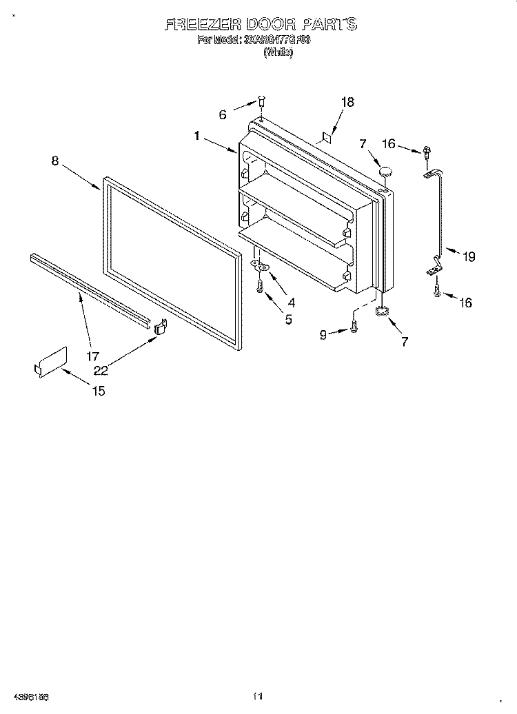 FREEZER DOOR, LIT/OPTIONAL Diagram and Parts List for 3XARG477GF03  Whirlpool Refrigerator