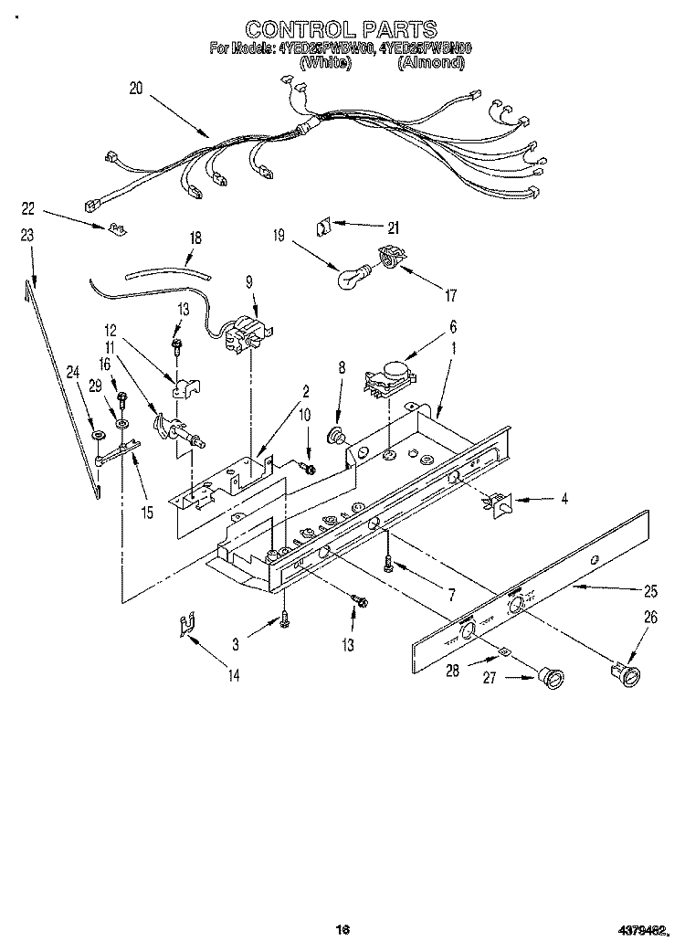 CONTROL Diagram and Parts List for 4YED25PWBW00  Whirlpool Refrigerator
