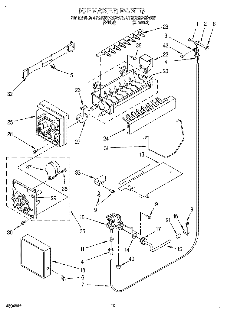 ICEMAKER, LIT/OPTIONAL Diagram and Parts List for 4YED25DQDN02  Whirlpool Refrigerator
