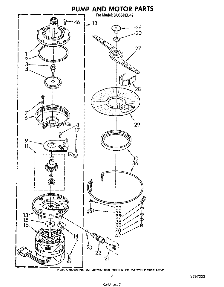 PUMP AND MOTOR Diagram and Parts List for DU3040XP2  Whirlpool Dishwasher