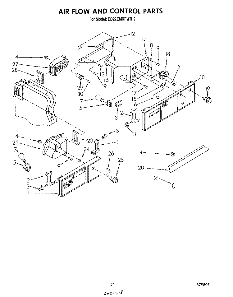 AIR FLOW AND CONTROL Diagram and Parts List for ED22EMXPWR2  Whirlpool Refrigerator