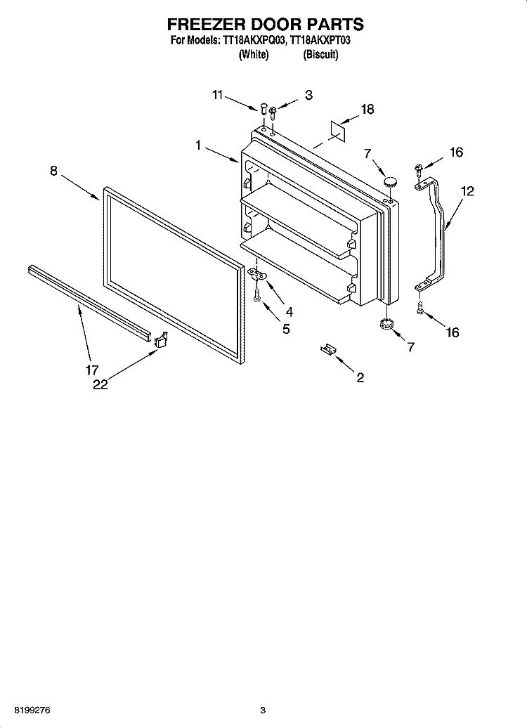 FREEZER DOOR PARTS Diagram and Parts List for TT18AKXPQ03  Estate Refrigerator