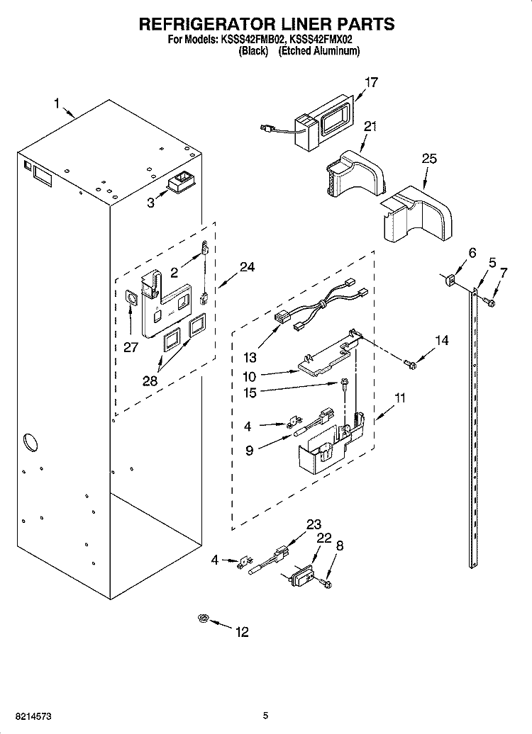 REFRIGERATOR LINER PARTS Diagram and Parts List for KSSS42FMB02  KitchenAid Refrigerator