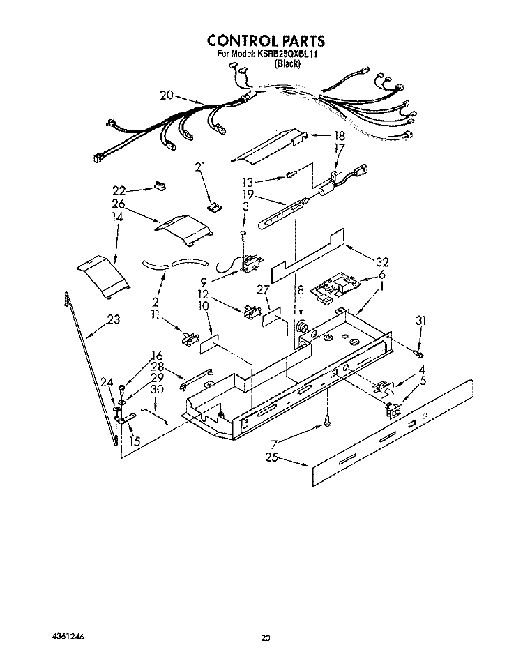 CONTROL Diagram and Parts List for KSRB25QXBL11  KitchenAid Refrigerator