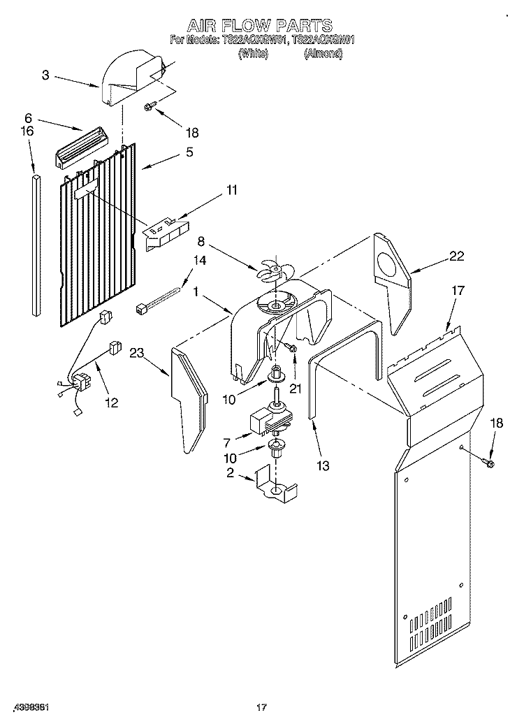 AIR FLOW Diagram and Parts List for TS22AQXGN01  Whirlpool Refrigerator