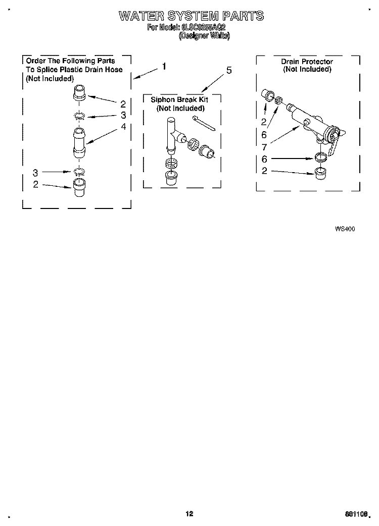 WATER SYSTEM Diagram and Parts List for 6LSC9255AQ2  Whirlpool Washer
