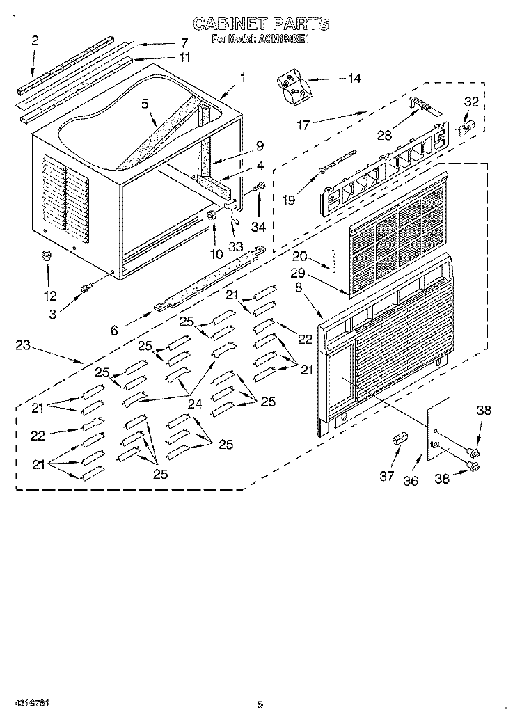 CABINET Diagram and Parts List for ACM184XE1  Whirlpool Air Conditioner