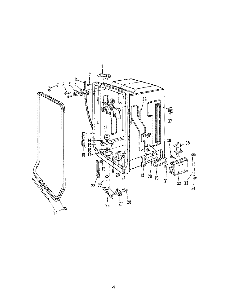 MOTOR, HEATER, AND SPRAY ARM Diagram and Parts List for 8518L40  Roper Dishwasher