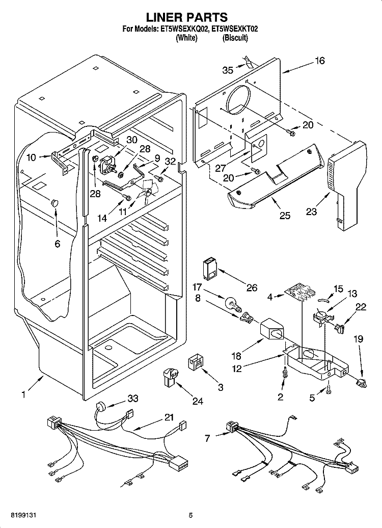 LINER PARTS Diagram and Parts List for ET5WSEXKQ02  Whirlpool Refrigerator