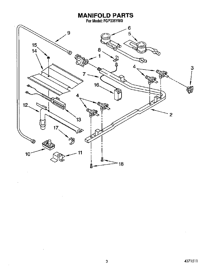 MANIFOLD Diagram and Parts List for FGP335YL0  Roper Range