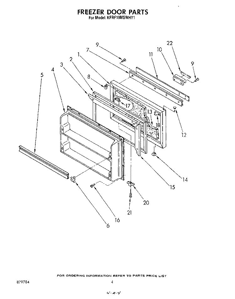 FREEZER DOOR Diagram and Parts List for KFRF19MSWHY1  KitchenAid Refrigerator