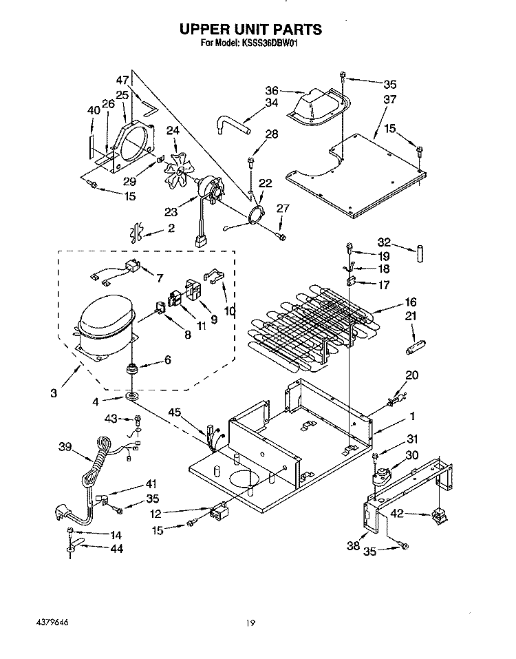 UPPER UNIT Diagram and Parts List for KSSS36DBW01  KitchenAid Refrigerator