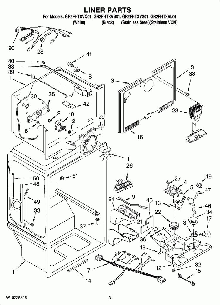 LINER PARTS Diagram and Parts List for GR2FHTXVB01  Whirlpool Refrigerator