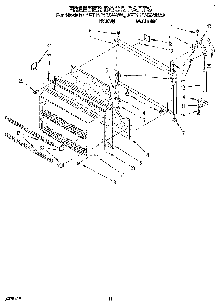 FREEZER DOOR Diagram and Parts List for 6ET18DKXAN00  Whirlpool Refrigerator