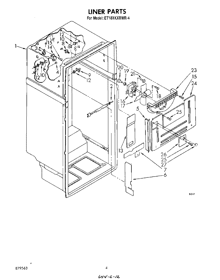 LINER Diagram and Parts List for ET18XKXRWR4  Whirlpool Refrigerator
