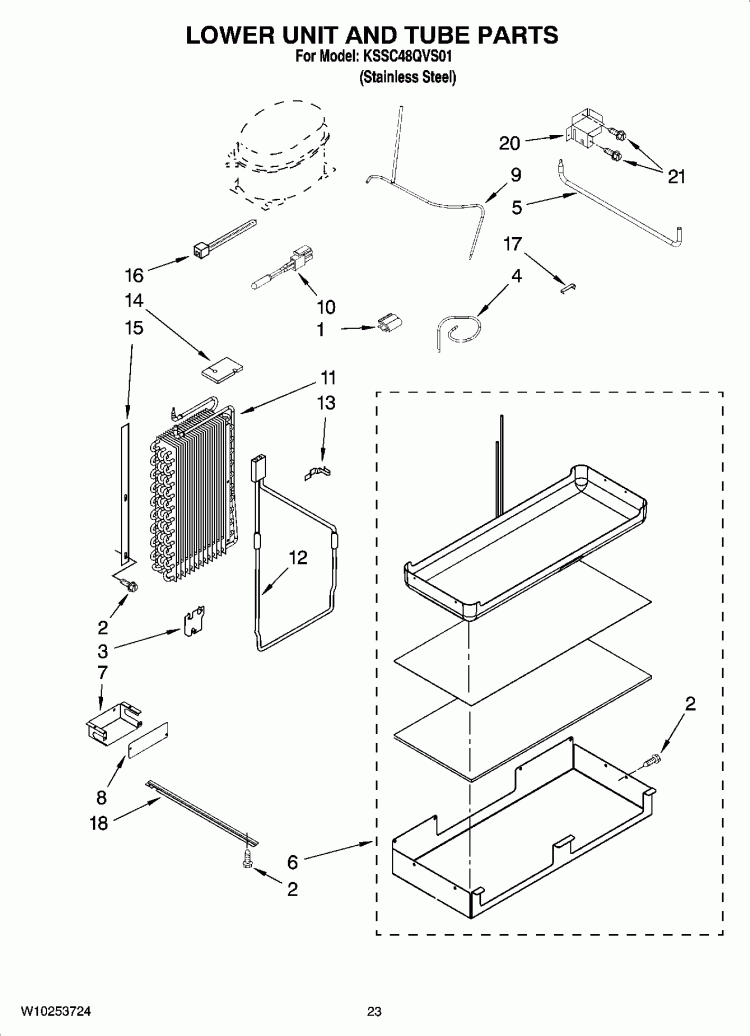 LOWER UNIT AND TUBE PARTS Diagram and Parts List for KSSC48QVS01  KitchenAid Refrigerator