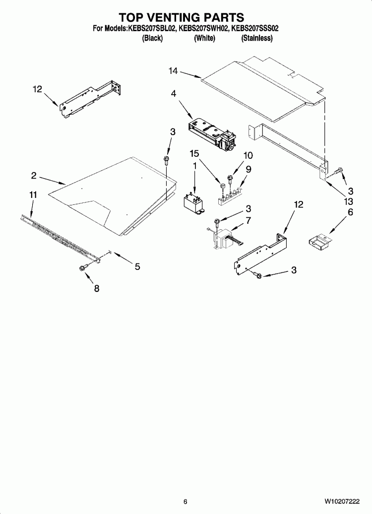 TOP VENTING PARTS, OPTIONAL PARTS Diagram and Parts List for KEBS207SWH02  KitchenAid Wall Oven