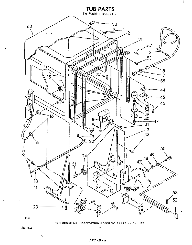 TUB , LITERATURE AND OPTIONAL Diagram and Parts List for DU5003XL1  Whirlpool Dishwasher