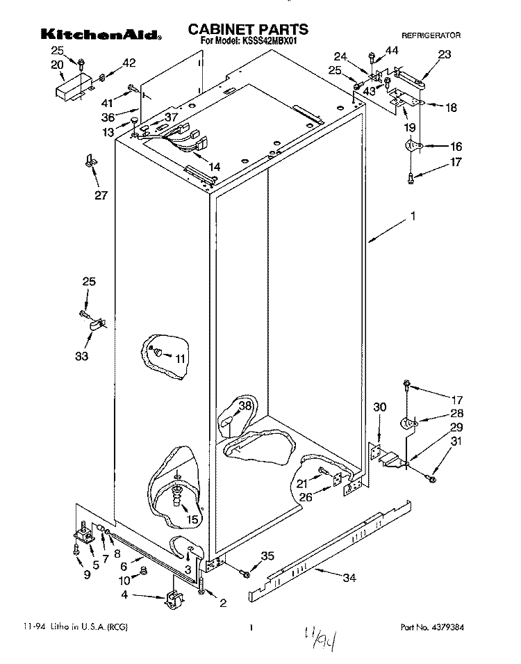 CABINET Diagram and Parts List for KSSS42MBX01  KitchenAid Refrigerator