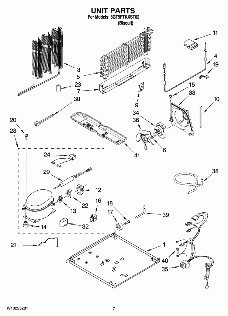 UNIT PARTS Diagram and Parts List for 8GT9FTKXST02  Whirlpool Refrigerator