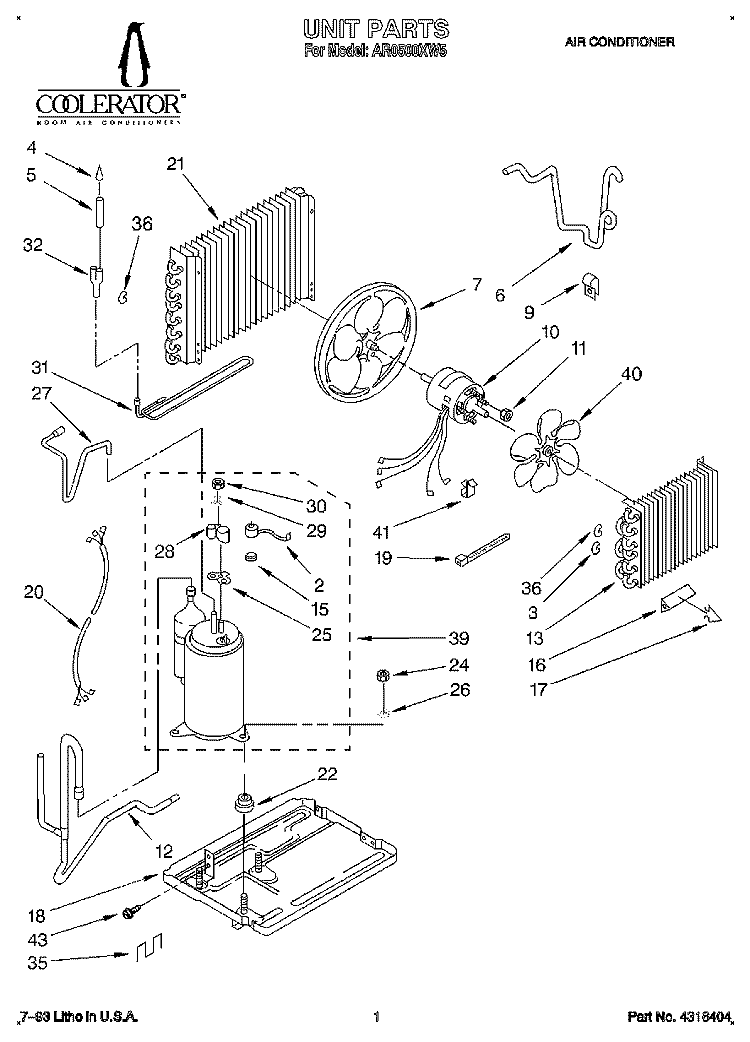 UNIT Diagram and Parts List for AR0500XW5  Whirlpool Air Conditioner
