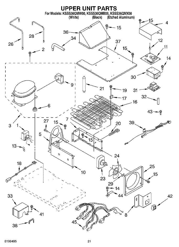 UPPER UNIT PARTS Diagram and Parts List for KSSS36QMB00  KitchenAid Refrigerator
