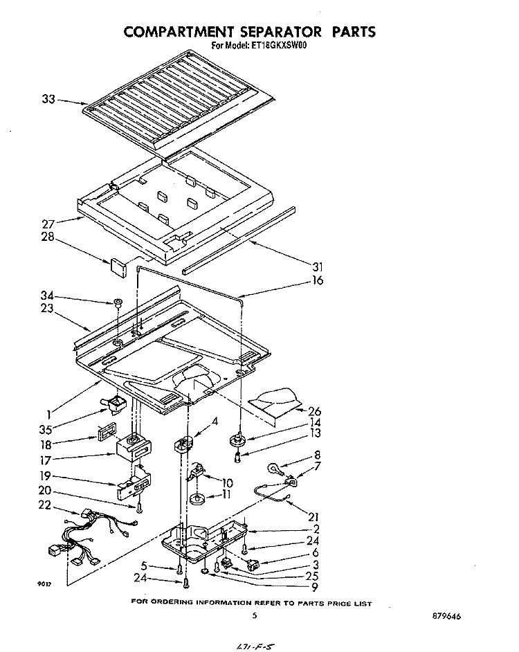 COMPARTMENT SEPARATOR Diagram and Parts List for ET18GKXSW00  Whirlpool Refrigerator